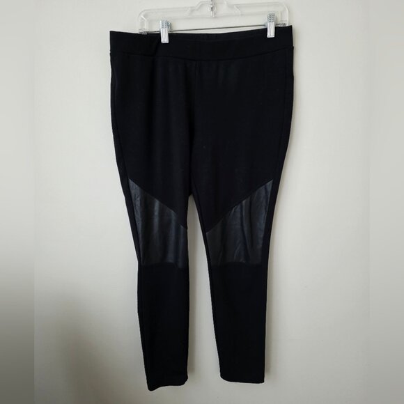 MICHAEL KORS | Pull On Pants Jersey Knit Faux Leather Knees Black Sz L - Picture 1 of 5